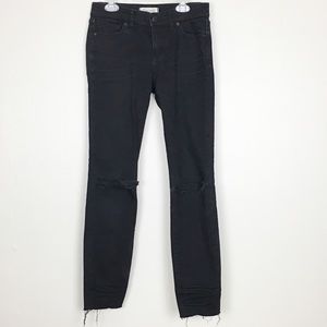 Madewell‎ 8” Skinny Black Jeans Rip Knee Raw Hem 26